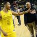 Michigan sophomore Trey Burke smiles as he greets fans after beating Michigan State 58-57 at Crisler Center on Sunday, March 3, 2013. Melanie Maxwell I AnnArbor.com